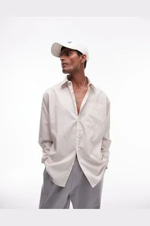 Topman Long sleeve oversized camel stripe shirt