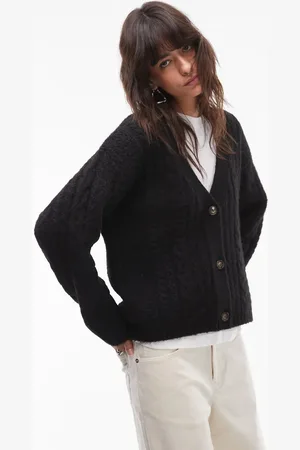 Topshop Knitted v-neck cable detail relaxed cardigan in