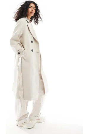 Bershka Wool trench coat in stone