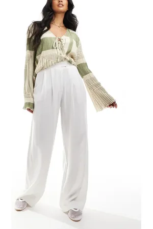 ASOS Tailored wide leg trousers with pleat detail in linen blend in