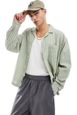 ASOS Boxy oversized revere shirt in sage dad check