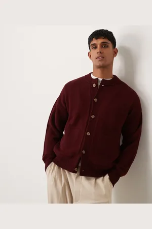 ASOS Relaxed boxy fit knitted bomber in burgundy