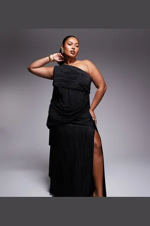 ASOS ASOS DESIGN Curve premium plisse one shoulder drape maxi dress with tie in