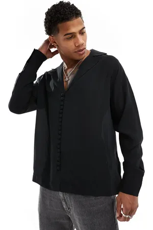 ASOS Relaxed deep revere shirt with button detail in