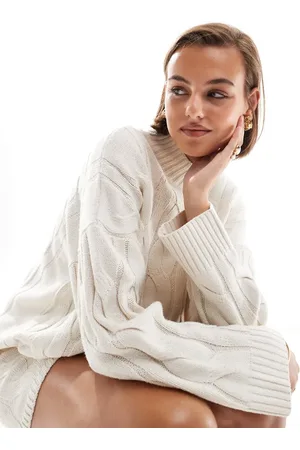 Pretty Lavish Cable knit roll neck jumper co-ord in cream