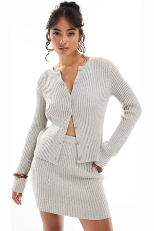 Pretty Lavish Fine tape knit cardigan co-ord in taupe
