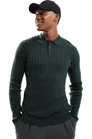 ASOS Essential muscle fit knitted rib polo neck jumper in dark