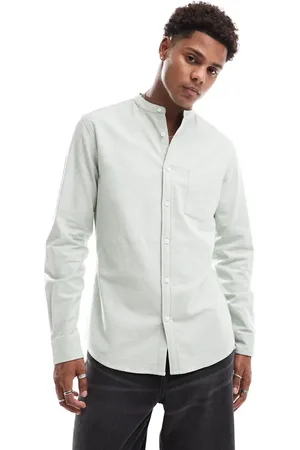 ASOS Slim oxford shirt with grandad collar in mint
