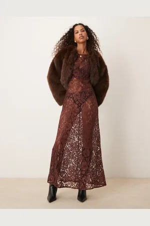 ASOS Lace angel sleeve maxi dress in chocolate