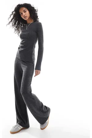Pull&Bear Soft touch wide leg jogger co-ord in charcoal