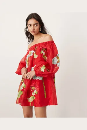 ASOS Organza embroidered floral bardot full mini dress in
