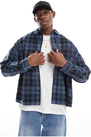 ASOS Boxy volume oversized cord check shirt with chest embroidery in