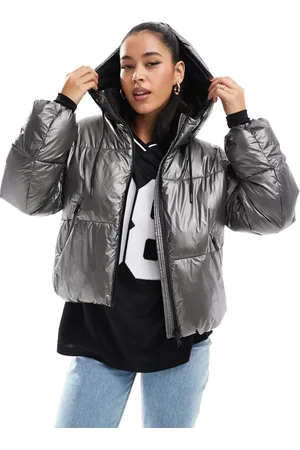 Stradivarius Padded jacket with hood in metallic
