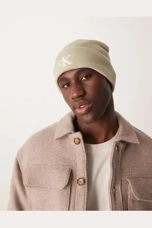 Calvin Klein Monologo embroidered beanie in oatmeal