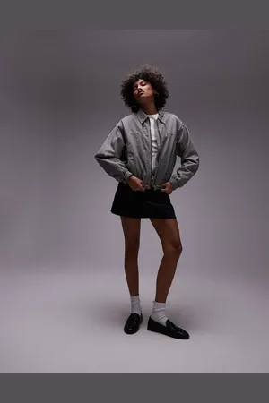 Topshop Check cotton jacket with center front zip in