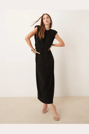 VILA Reversible maxi dress with padded shoulders in