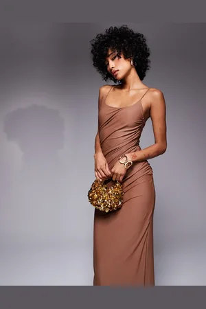 ASOS Sculpting jersey square neck maxi dress with hook and eye back in mocha