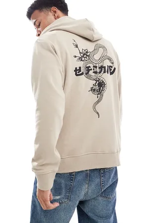 JACK & JONES Oversized snake back print hoodie in beige