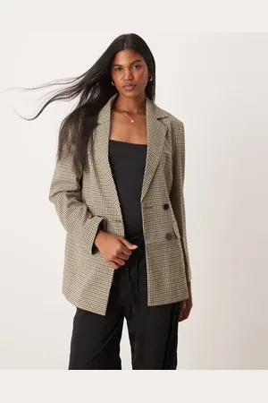 Miss Selfridge Slouchy oversized double breasted blazer in colour check