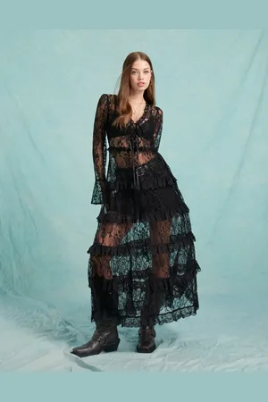 Miss Selfridge Lace ruffle maxi dress in