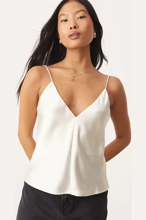 ASOS ASOS DESIGN Petite satin v neck cami in ivory