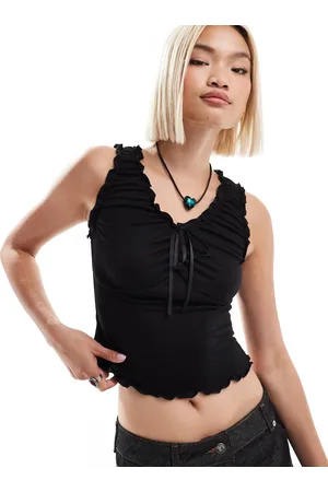 Daisy Street V neck mesh cami top with bow detail in