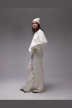 Topshop Brushed wide leg jogger in cream