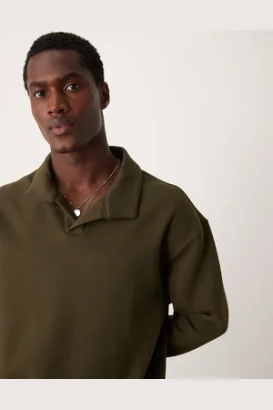 MANGO Soft touch polo sweatshirt in khaki