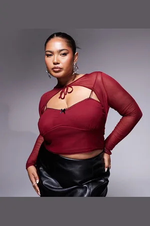 ASOS ASOS DESIGN Curve mesh cami with shrug detail in burgundy