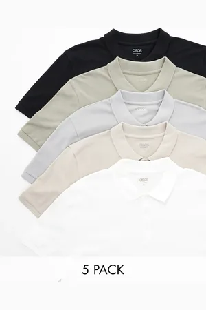 ASOS 5 pack pique polos in multiple colours