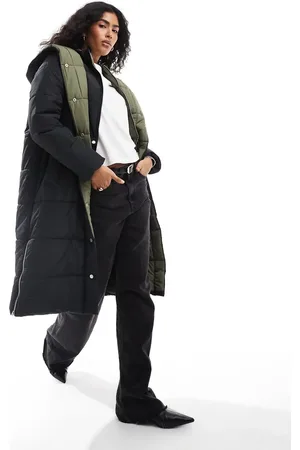 French Connection Double front puffer jacket in and olive
