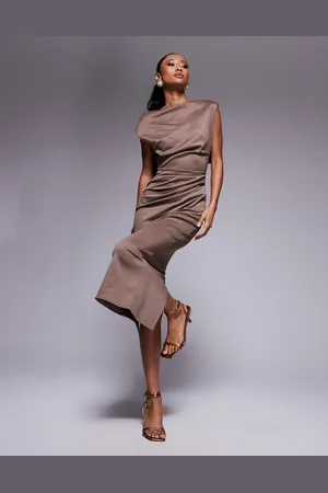 ASOS Manipulated high neck midi dress in taupe