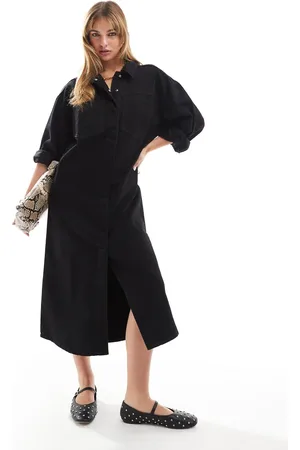 ASOS Denim maxi shirt dress in washed