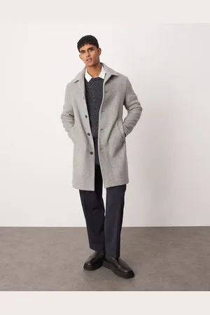 MANGO Wool mix mid length herringbone coat in