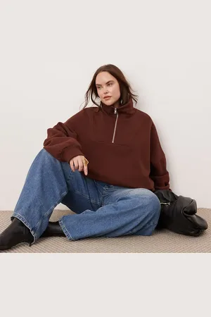 ASOS Curve premium heavy weight half zip oversized sweatshirt in chocolate