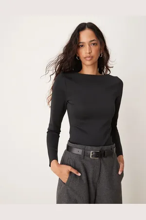 Abercrombie & Fitch Sculpt matte long sleeve top in with slash neck