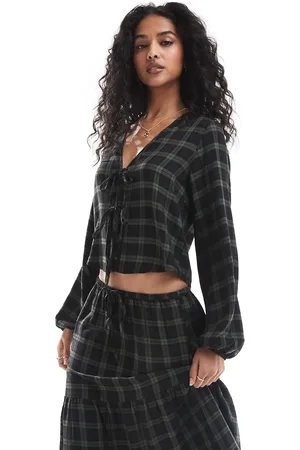 Pull&Bear Tie detail blouse in check