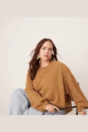 ASOS Curve knitted oversized crew neck jumper in camel