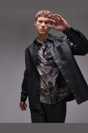 Topman Long sleeve distressed PU shacket in