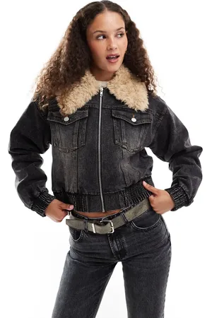 Emory Park Denim oversized bomber with faux shearling in