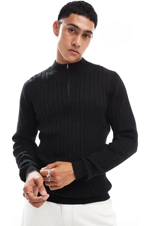 ASOS Essential muscle fit knitted rib quarter zip jumper in