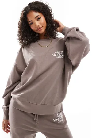 ASOS Oversized sweat co-ord with montana embroidered graphic in mushroom