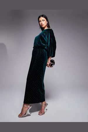 Never Fully Dressed Tilly off shoulder velvet midaxi dress in emerald