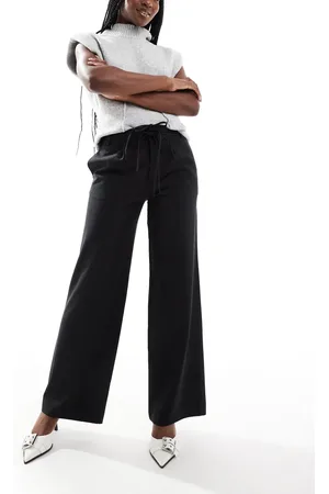 Stradivarius Bow belt wide leg trousers in pinstripe