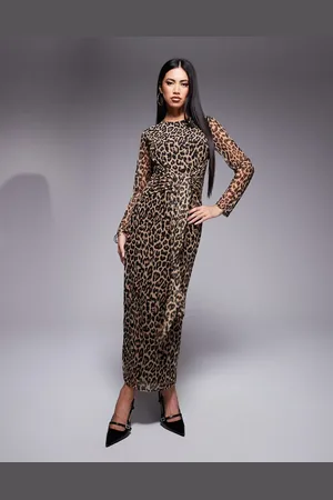 Never Fully Dressed Tie front mesh midaxi dress in leopard