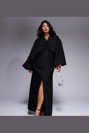 ASOS ASOS DESIGN Curve plunge elasticated maxi dress with blouson sleeve in