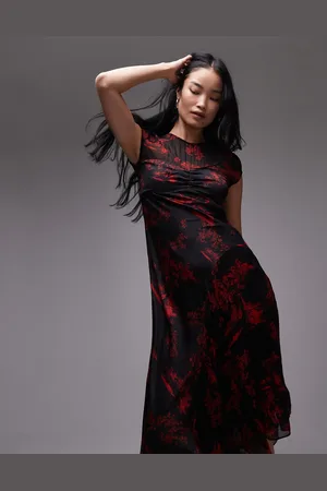 AllSaints Tasha satin and mesh maxi dress in black print
