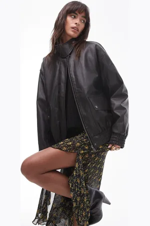 Topshop Faux leather oversized bomber jacket in black