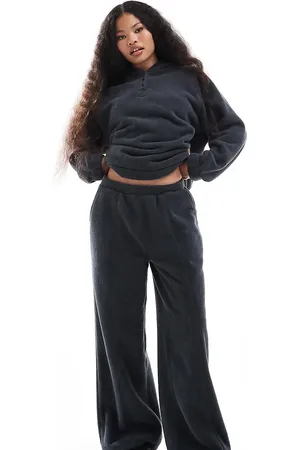 ASOS ASOS DESIGN Petite lounge microfleece wide leg trouser in steel