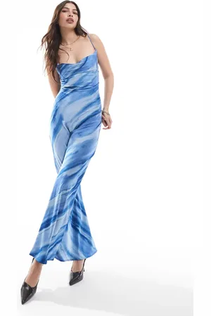 Object Satin low cross back maxi dress in tonal zebra print
